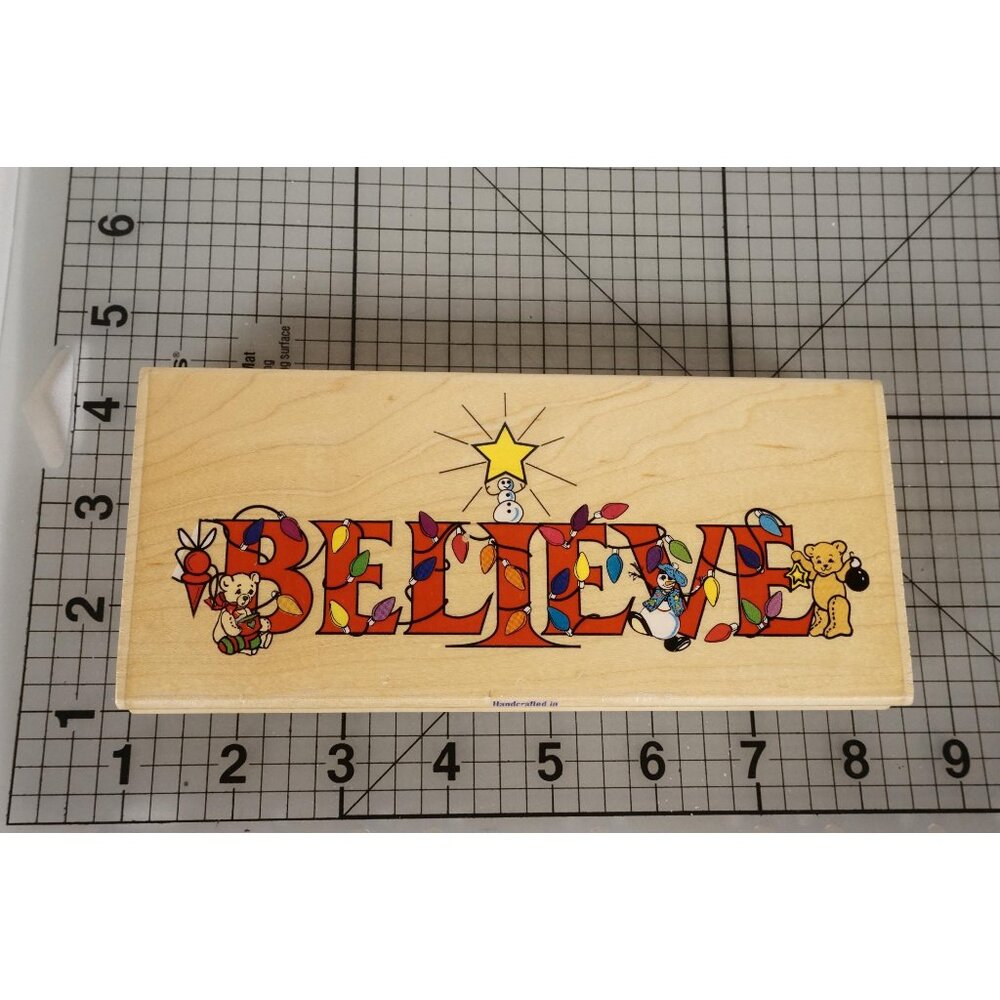Stampabilities BELIEVE Wood-Mounted Rubber Christmas Stamp SR1001 Vintage NEW